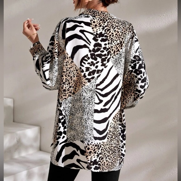 Boho zebra and leopard print button down blouse - Picture 3 of 5
